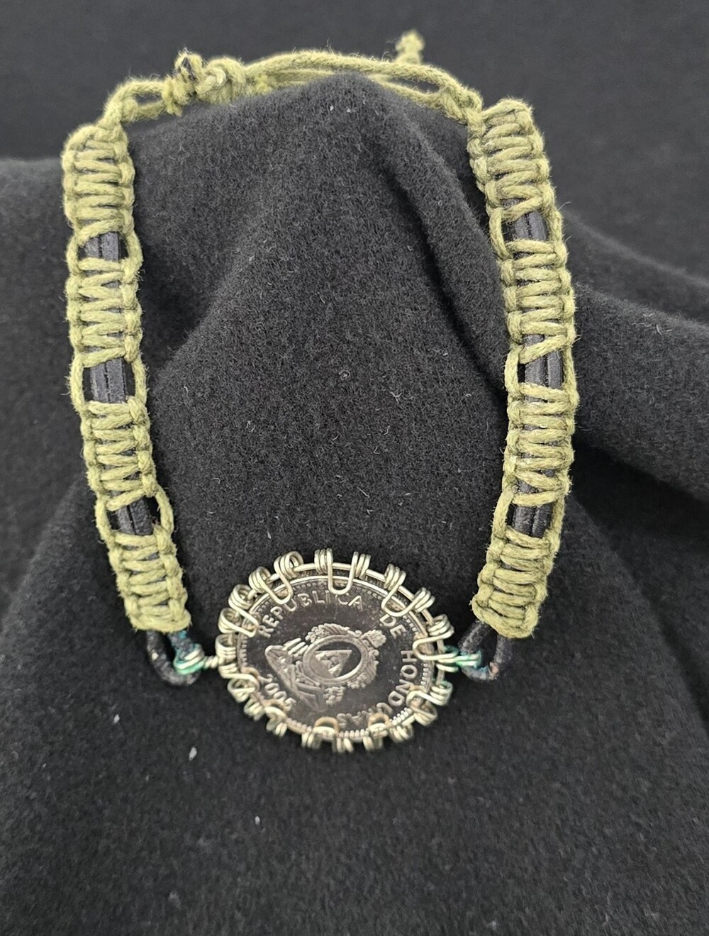 Handmade Honduran Olive Green Woven Coin Bracelet